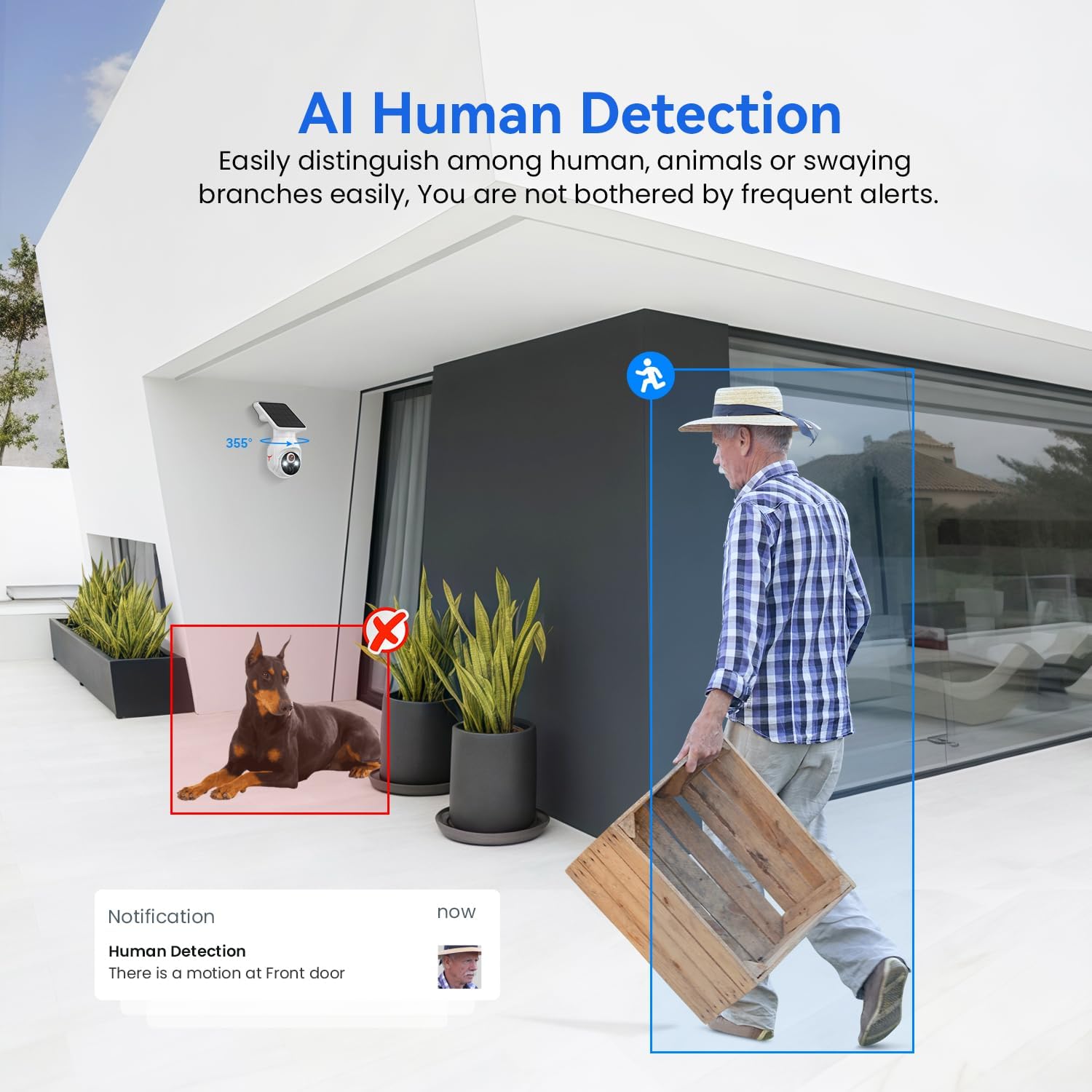 1080p WiFi Security Camera with Solar Panel, Battery Powered, Pan Tilt, AI Motion Detection, Night Vision, 2-Way Talk, IP65, Cloud Storage (Sold Separately), 2.4GHz WiFi Only - Image 3