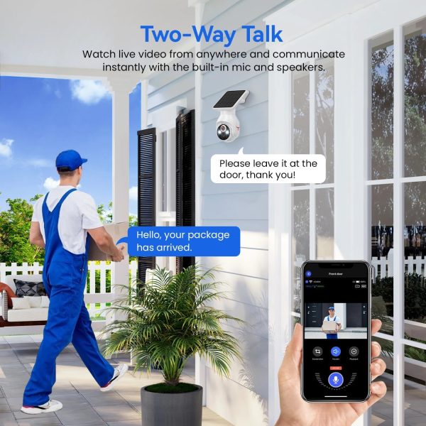 1080p WiFi Security Camera with Solar Panel, Battery Powered, Pan Tilt, AI Motion Detection, Night Vision, 2-Way Talk, IP65, Cloud Storage (Sold Separately), 2.4GHz WiFi Only - Image 4