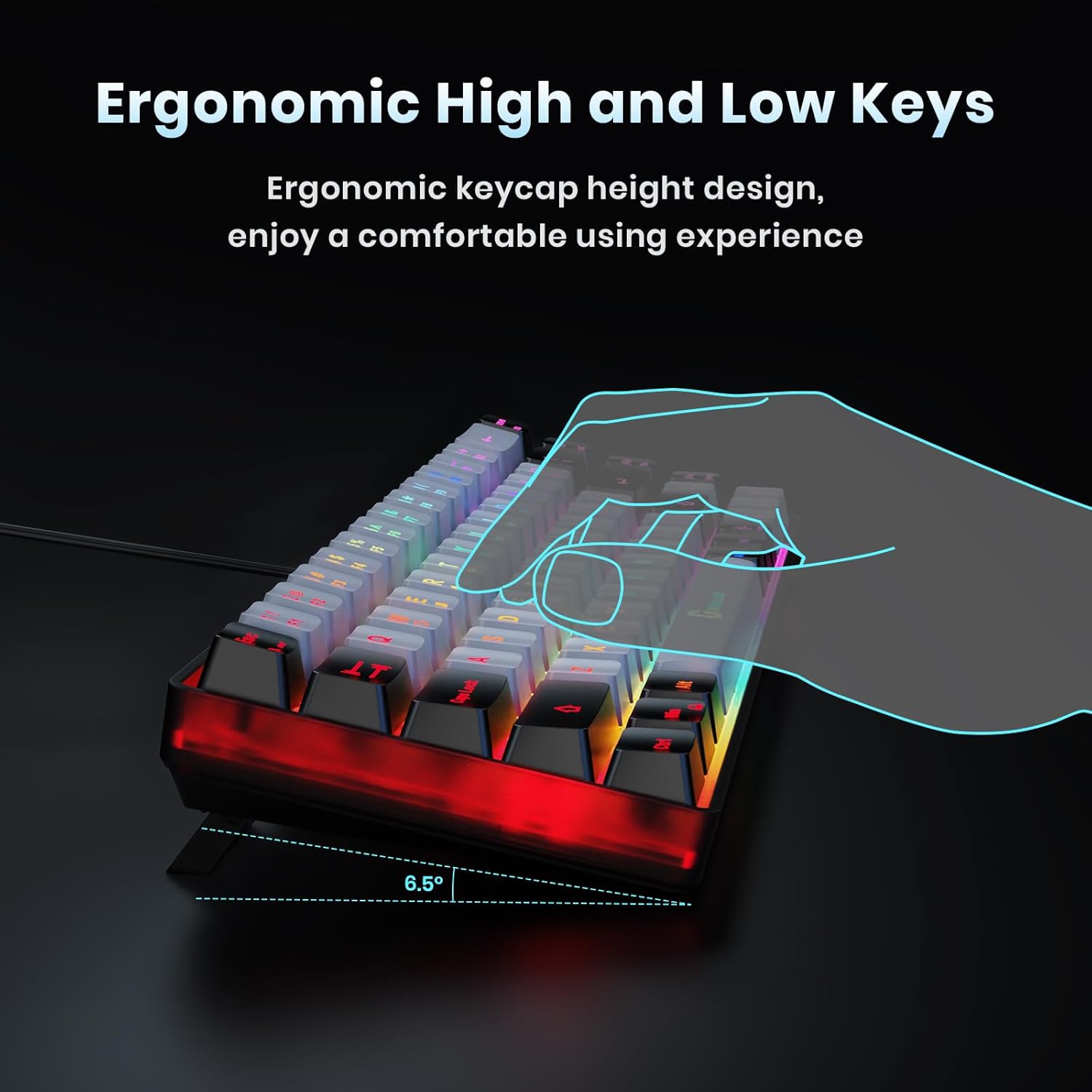 65% Gaming Keyboard, Wired Backlit Mini Keyboard, Ultra-Compact Anti-Ghosting No-Conflict 68 Keys Membrane Gaming Wired Keyboard for PC Laptop Windows Gamer - Image 6