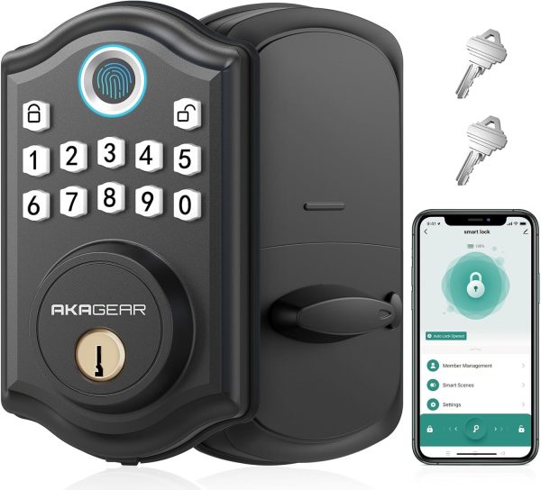 DS10 Pro Keyless Entry Door Lock, Fingerprint Door Lock, Electronic Keypad Lock, Smart Deadbolt, Smart Locks for Front Door, Auto-Lock & One Touch Locking with Bluetooth - Matte Black