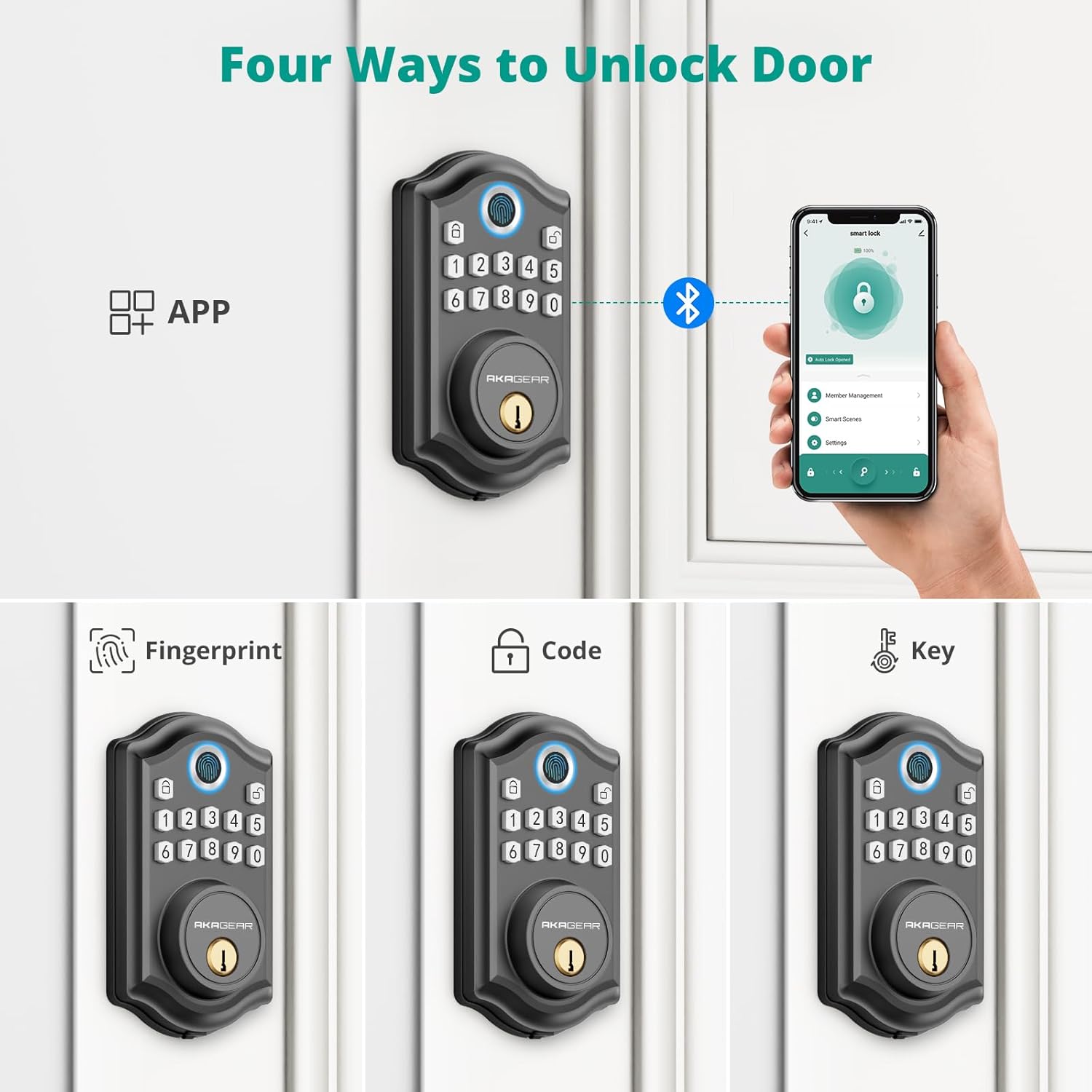 DS10 Pro Keyless Entry Door Lock, Fingerprint Door Lock, Electronic Keypad Lock, Smart Deadbolt, Smart Locks for Front Door, Auto-Lock & One Touch Locking with Bluetooth - Matte Black - Image 4