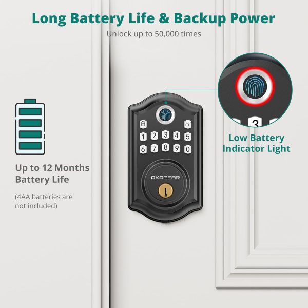 DS10 Pro Keyless Entry Door Lock, Fingerprint Door Lock, Electronic Keypad Lock, Smart Deadbolt, Smart Locks for Front Door, Auto-Lock & One Touch Locking with Bluetooth - Matte Black - Image 7