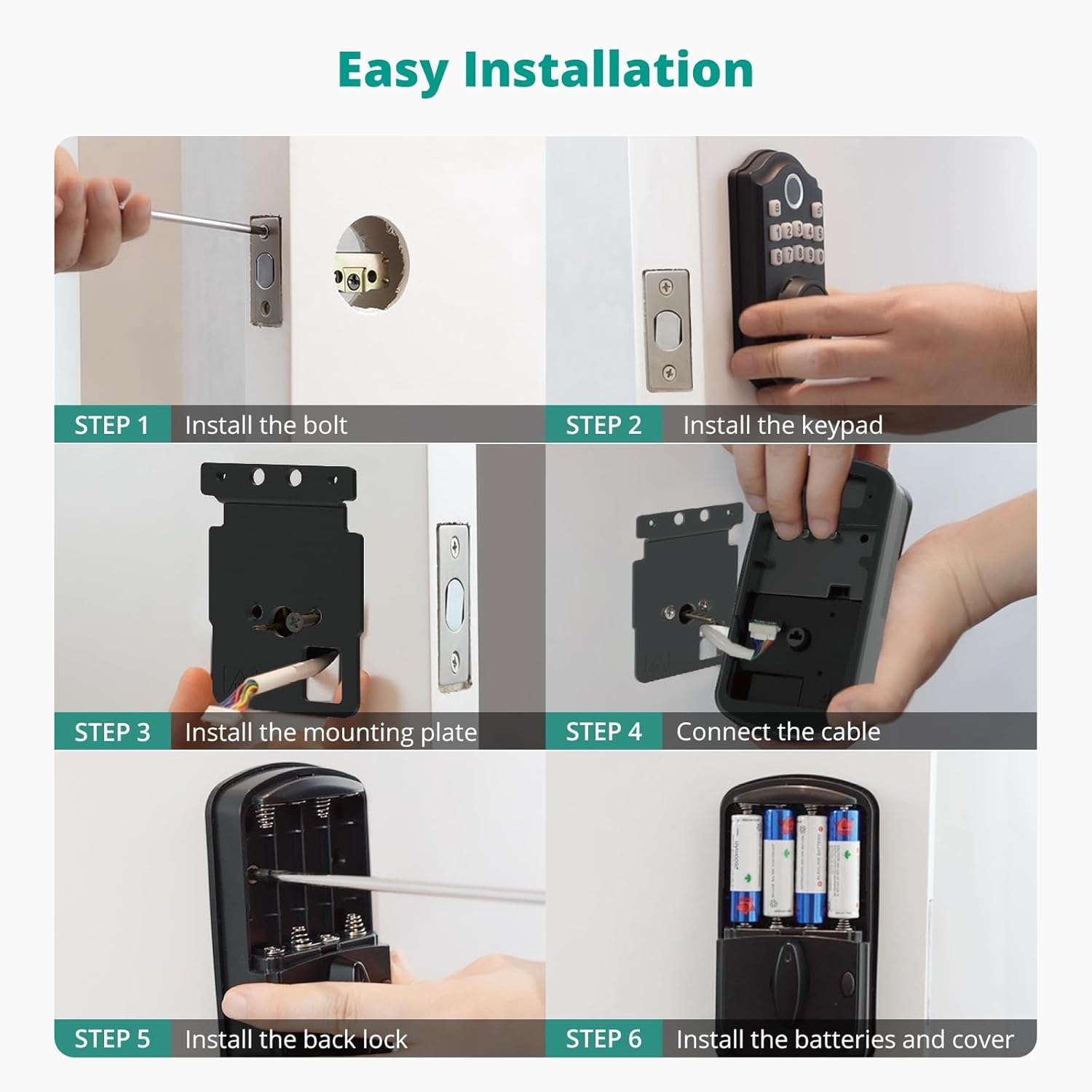 DS10 Pro Keyless Entry Door Lock, Fingerprint Door Lock, Electronic Keypad Lock, Smart Deadbolt, Smart Locks for Front Door, Auto-Lock & One Touch Locking with Bluetooth - Matte Black - Image 8