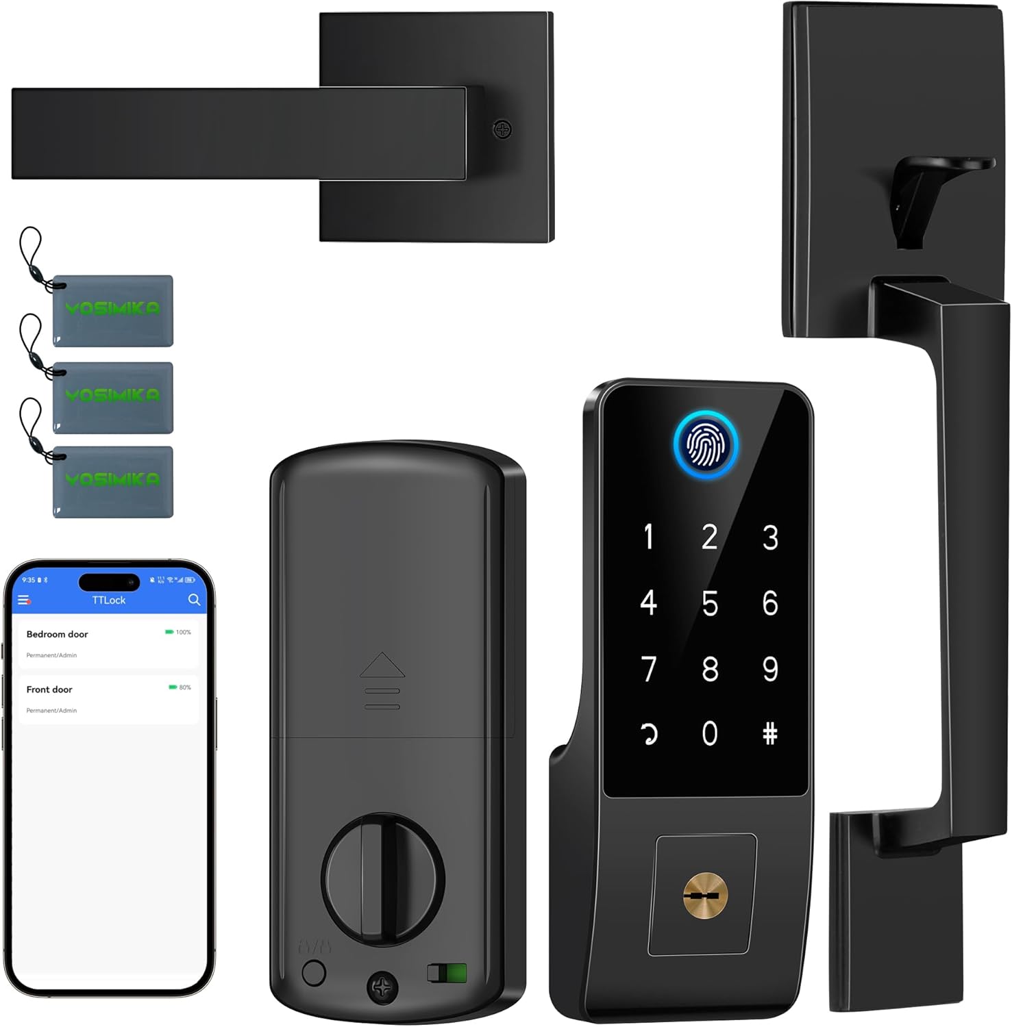 Smart Lock for Front Door,5-in-1 Keyless Entry Door Lock Deadbolt,APP Controll Keypad Deadbolt Lock with Handle,Smart Digital Code Deadbolt,Black