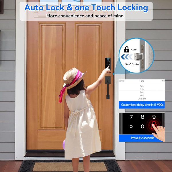 Smart Lock for Front Door,5-in-1 Keyless Entry Door Lock Deadbolt,APP Controll Keypad Deadbolt Lock with Handle,Smart Digital Code Deadbolt,Black - Image 4