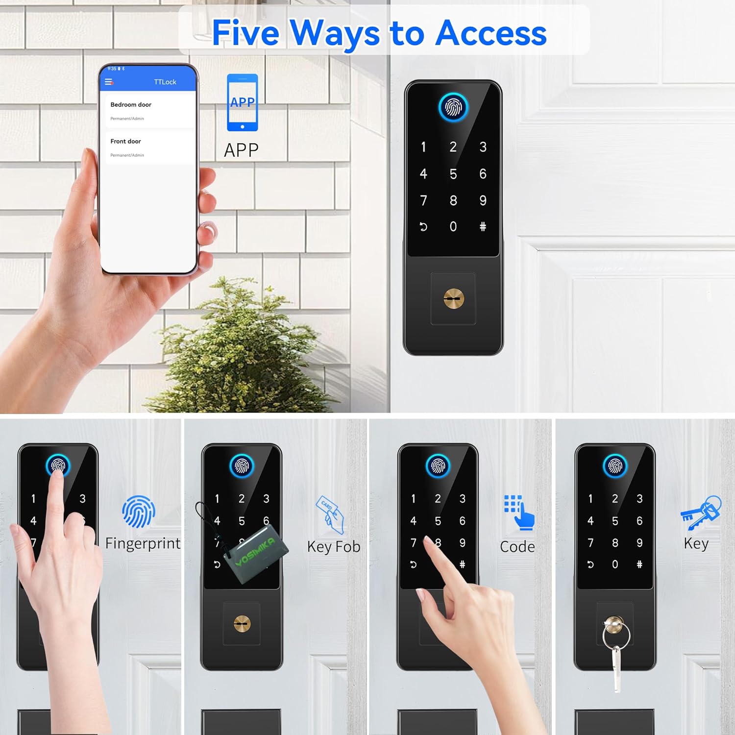 Smart Lock for Front Door,5-in-1 Keyless Entry Door Lock Deadbolt,APP Controll Keypad Deadbolt Lock with Handle,Smart Digital Code Deadbolt,Black - Image 5