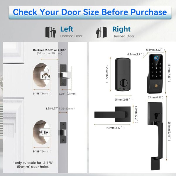 Smart Lock for Front Door,5-in-1 Keyless Entry Door Lock Deadbolt,APP Controll Keypad Deadbolt Lock with Handle,Smart Digital Code Deadbolt,Black - Image 7