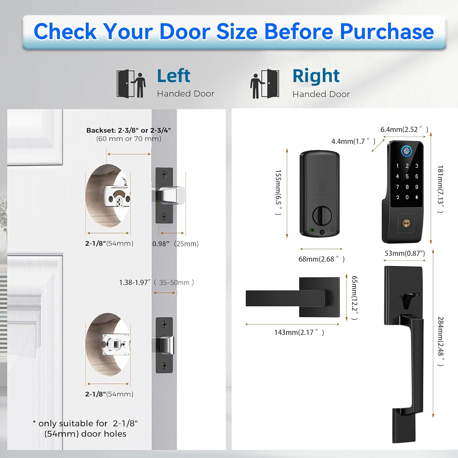 Smart Lock for Front Door,5-in-1 Keyless Entry Door Lock Deadbolt,APP Controll Keypad Deadbolt Lock with Handle,Smart Digital Code Deadbolt,Black - Image 7